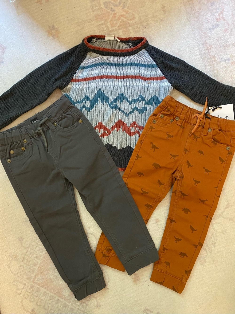 deux par deux boys knit sweater set with gray and BNWT rust orange pants